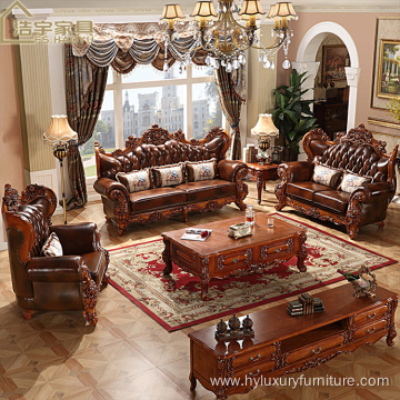 brown leather solid oak wood European sofas